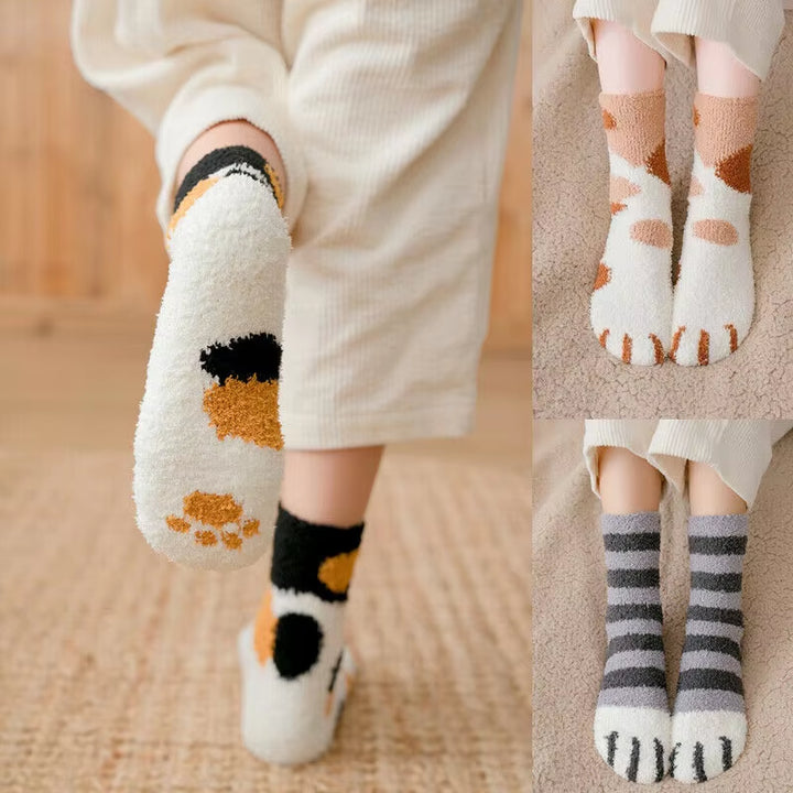 New Cotton Socks Winter Funny Print Cat Paw Warm Socks Kawaii Cute Casual Happy Fashion Designer Socks for Men Women