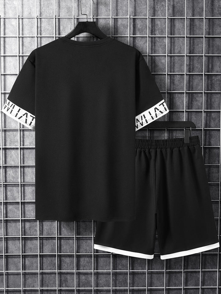 Manfinity Homme Men Letter Graphic Short Sleeve Tee & Shorts without Necklace, Going Out, Cozy Outfits